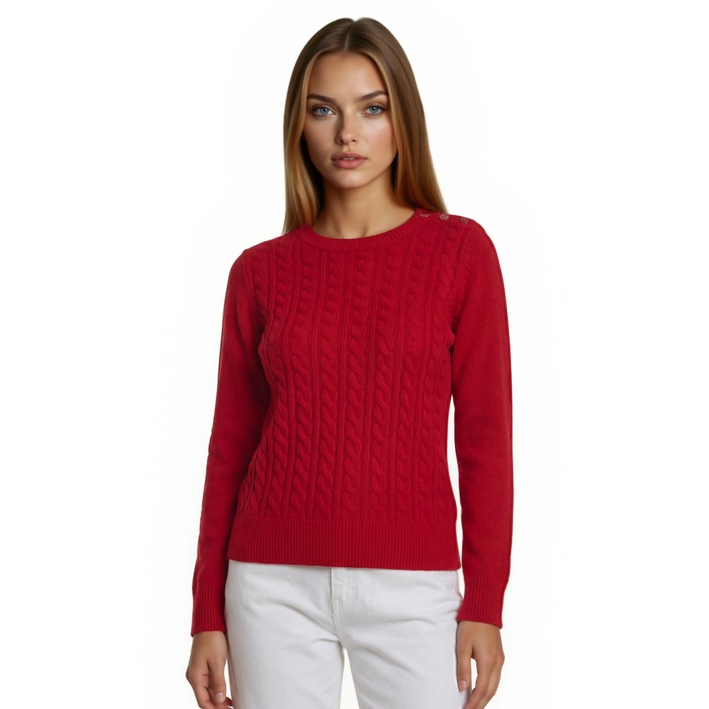 New‎ Talbots Women's Medium Petite MP Red Cable Knit Sweater Shoulder Button